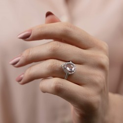 Mode Silver - Açık Pembe Renkli Damla Taşlı Gümüş Yüzük