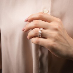 Mode Silver - Çiçek Formu Taşlı Rose Gold Gümüş Yüzük
