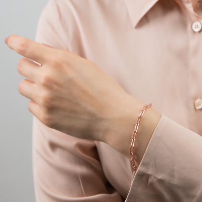 Mode Silver - Dokulu Rose Gold Gümüş Zincir