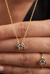  - Gold rengi kolye ve yüzük gümüş takı seti