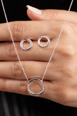  - Halka kolye ve küpe gümüş takı seti