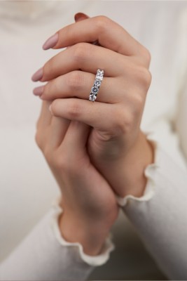  - Kalp detaylı beştaş gümüş yüzük