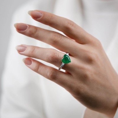 Mode Silver - Kalp Kesim Renkli Taşlı Gümüş Yüzük