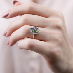 Mode Silver - Karma Taşlı Damla Form Gümüş Yüzük