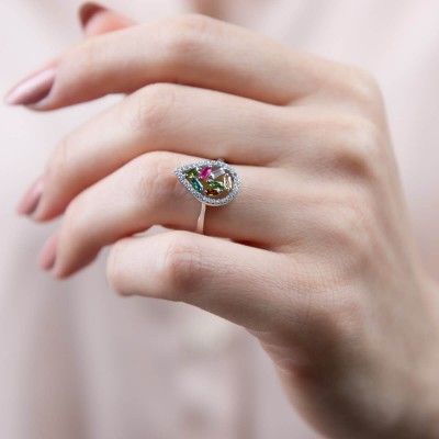 Mode Silver - Karma Taşlı Damla Form Gümüş Yüzük