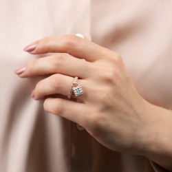 Mode Silver - Kilit Detaylı Rose Gold Gümüş Yüzük