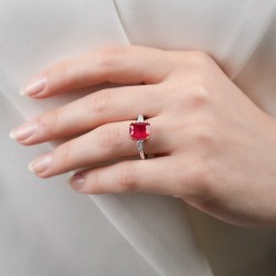 Mode Silver - Kırmızı Taşlı Renkli Gümüş Yüzük