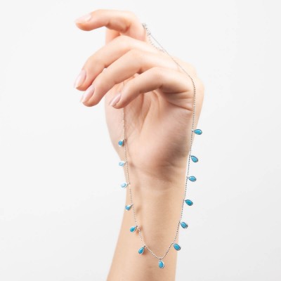 Mode Silver - Mavi Damla Taşlı Gümüş Kolye