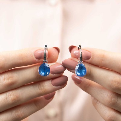 Mode Silver - Mavi Renkli Taşlı Gümüş Küpe