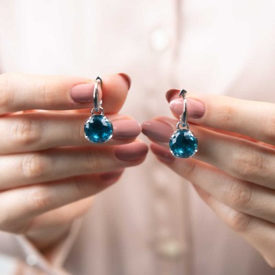 Mode Silver - Mavi Taşlı Sallantılı Gümüş Küpe