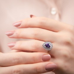 Mode Silver - Mor Damla Taşlı Gümüş Yüzük