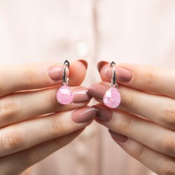 Mode Silver - Pembe Büyük Taşlı Gümüş Küpe