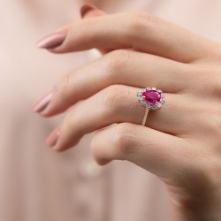 Mode Silver - Pembe Renkli Damla Taşlı Gümüş Yüzük