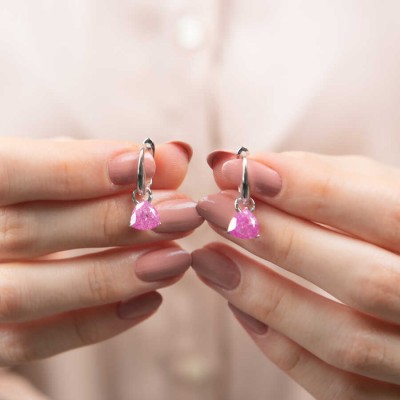 Mode Silver - Pembe Renkli Taşlı Gümüş Küpe