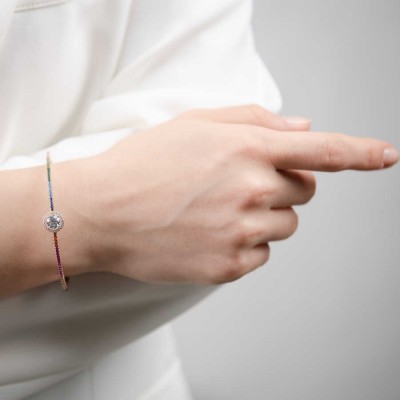 Mode Silver - Renkli Sıra Taşlı Gümüş Bilezik