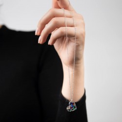 Mode Silver - Renkli Taşlı Kalp Gümüş Kolye