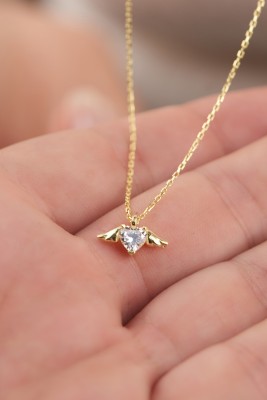  - Renkli taşlı kalpli gümüş kolye