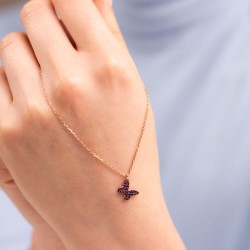 Mode Silver - Renkli Taşlı Kelebek Gümüş Kolye