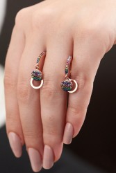 Mode Silver - Renkli Taşlı Küçük Halka Küpe