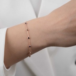 Mode Silver - Renkli Taşlı Rose Gold Gümüş Bileklik