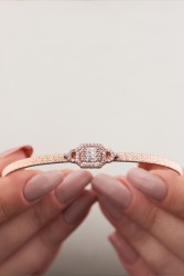 Mode Silver - Rose Gold Taşlı Gümüş Bilezik