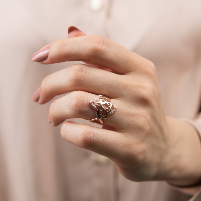 Mode Silver - Rose Gold Taşlı Tasarım Gümüş Yüzük