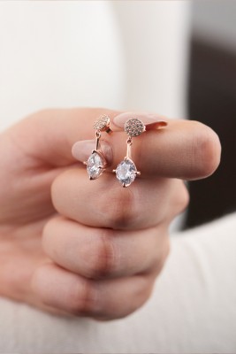 Mode Silver - Sallantılı Tektaş Gümüş Küpe