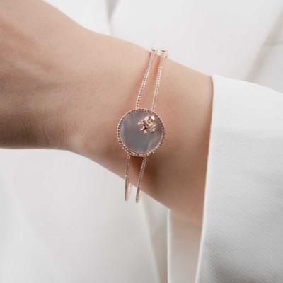 Mode Silver - Rose Gold Sıra Taşlı Gümüş Bilezik