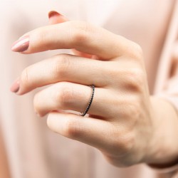 Mode Silver - İnce Tamtur Siyah Taşlı Gümüş Yüzük