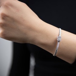 Mode Silver - Taşlı Gold Gümüş Bilezik