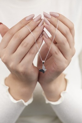 Mode Silver - Taşlı Kelebek Figürü Gümüş Kolye