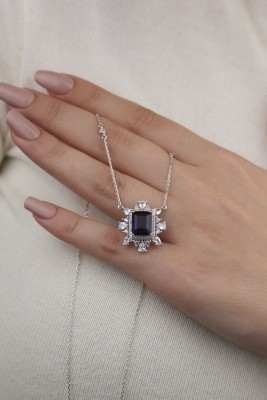 Mode Silver - Taşlı Klasik Görünüm Gümüş Kolye