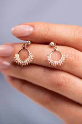 Mode Silver - Taşlı Sallantılı Gümüş Küpe