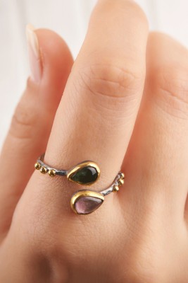  - Turmalin taşlı özel tasarım gümüş yüzük