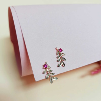 Mode Silver - Yaprak Motifli Rose Gold Gümüş Küpe