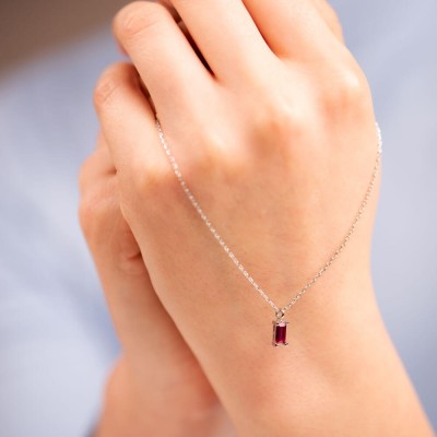 Mode Silver - Renkli Taşlı Baget Gümüş Kolye Mode Silver - Renkli Taşlı Baget Gümüş Kolye